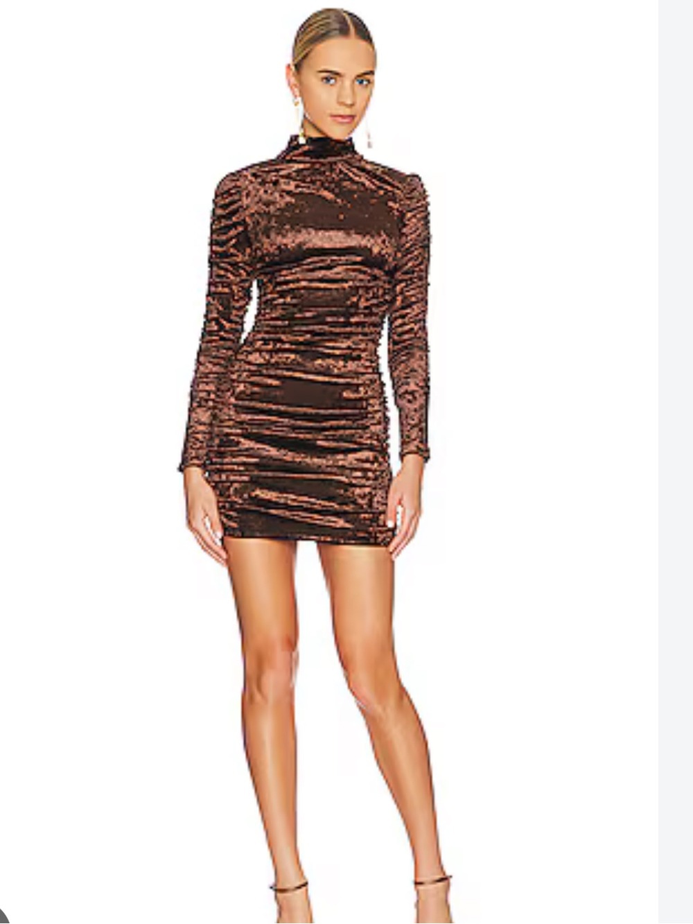 Ronny Kobo Brown Velvet Long-Sleeve Bodycon Dress
